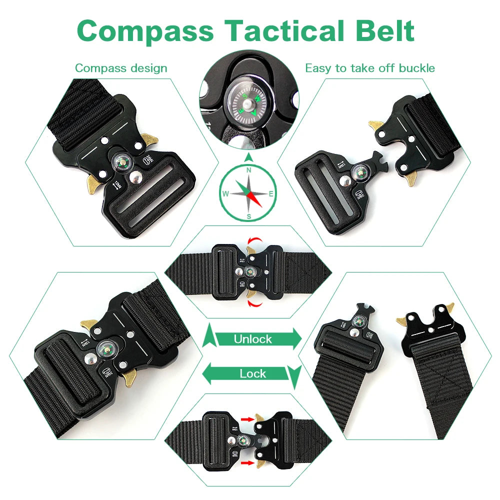 Doopai Men's Belt Army Outdoor Hunting Compass Tactical Multi Function Combat Survival Marine Corps Canvas Nylon Luxury Belts