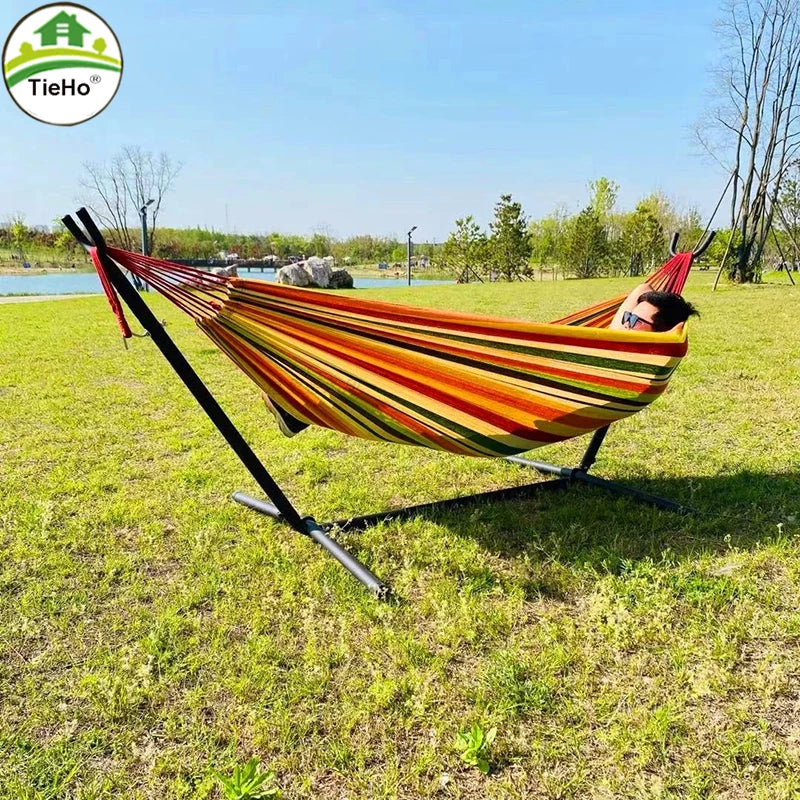 TieHo Portable Metal Hammock Stand, Simple Swing Frame, Anti-side-turn Canvas Camping Base, Outdoor Iron Stong Floor Stand