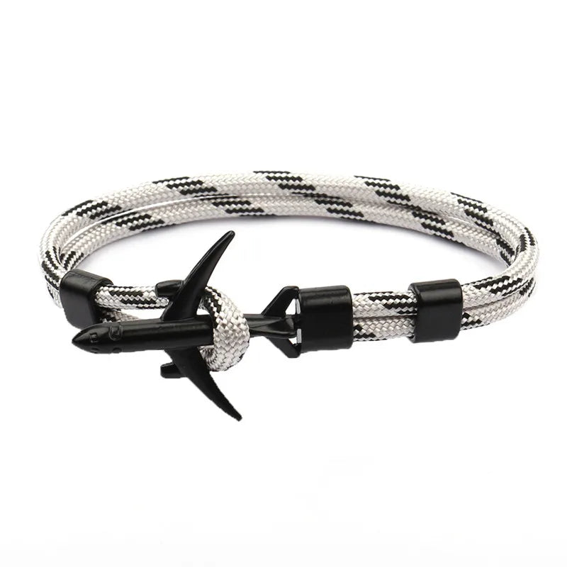 New Men bracelet Creative Black Airplane Anchor Bracelet Survival Bracelet Handmade Braided Rope Couple Bracelets For Men Women