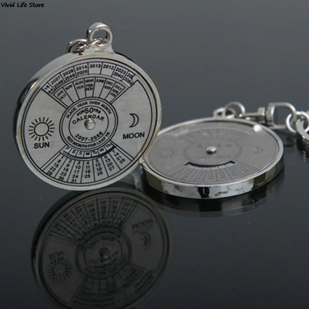 50 Year Calendar Key Chain Mini Metal Ring Compass Keyring Keyfob Hiking Camping Outdoor Sports Survival Tools