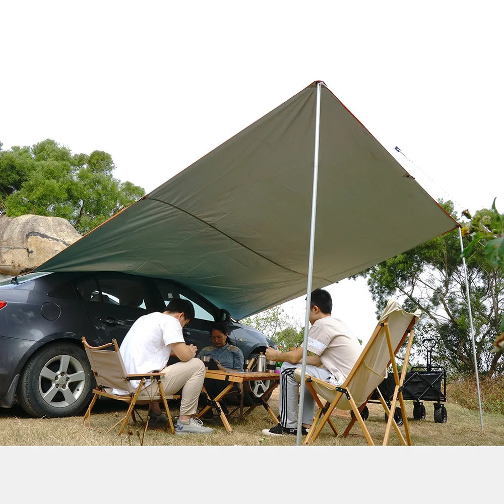 SUV, Car Side Awning ,Waterproof Tarp with Pole, Ropes, Pegs and Suction Cup Anchor, Outdoor Camping Car Tent Car Tarp Shade