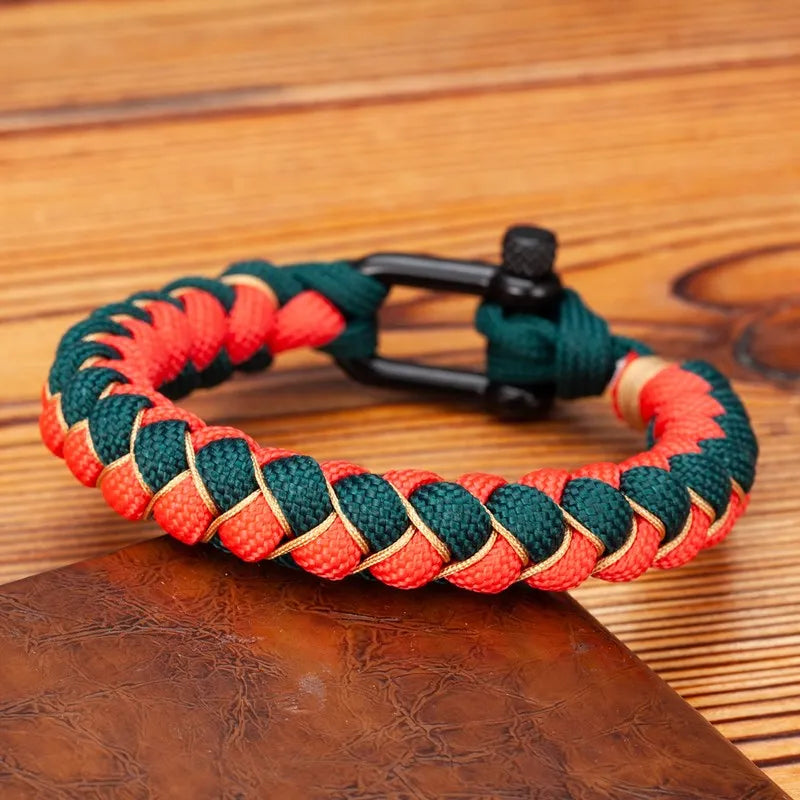 MKENDN Men U shape Survival Bracelet Outdoor Handwoven  Reverse Scale Rope Bracelet For Women Black Stainless Steel Sport Buckle