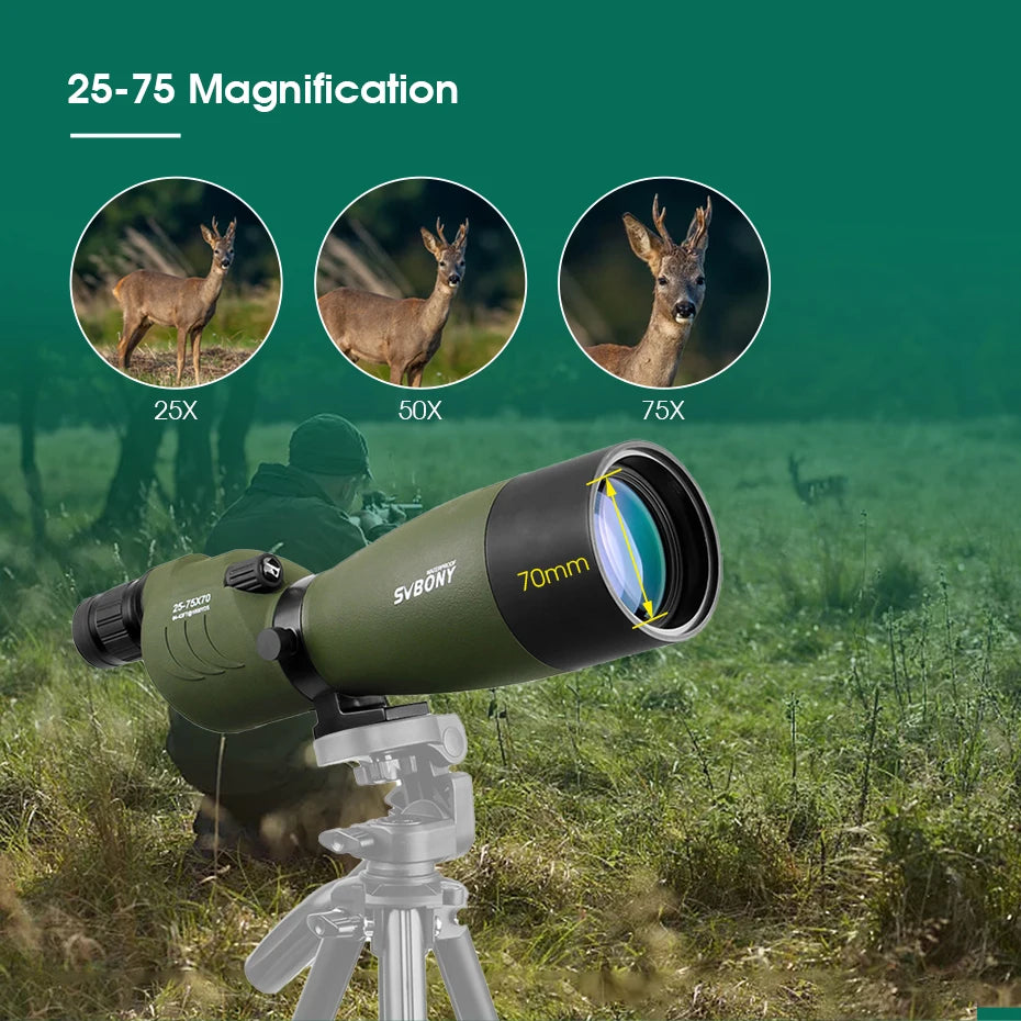 SVBONY F9326A/G 25-75x70 Spotting Scope Zoom Telescope Spyglass Waterproof Powerful Monocular Binoculars Monoculars for Construc