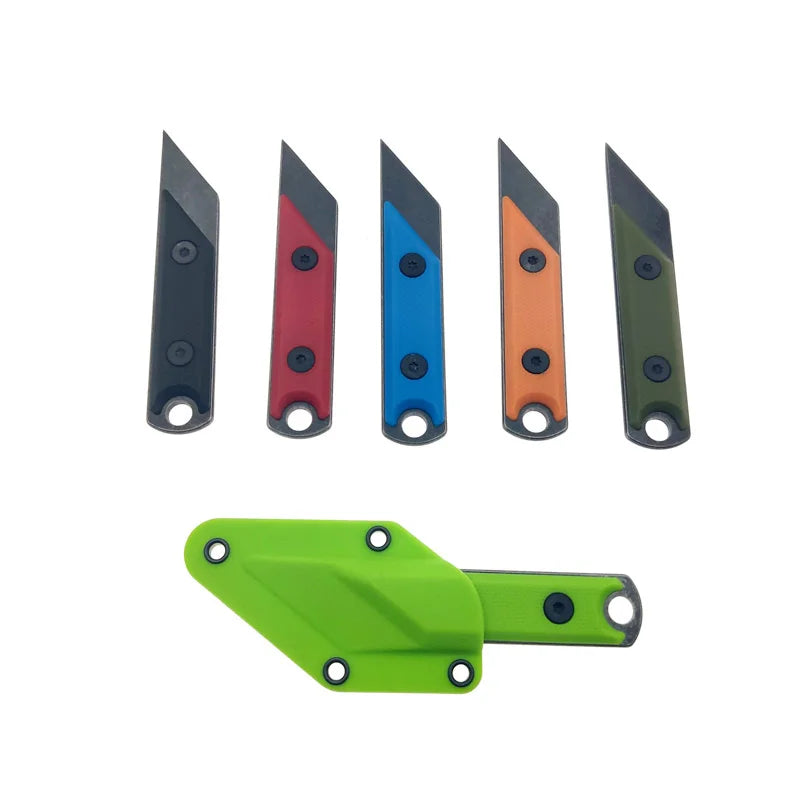 440C Steel Mini Fixed Blade Knife Stone Wash Pocket EDC Knife ABS Handle Paper Trimmers Camping Tool Necklace With Case