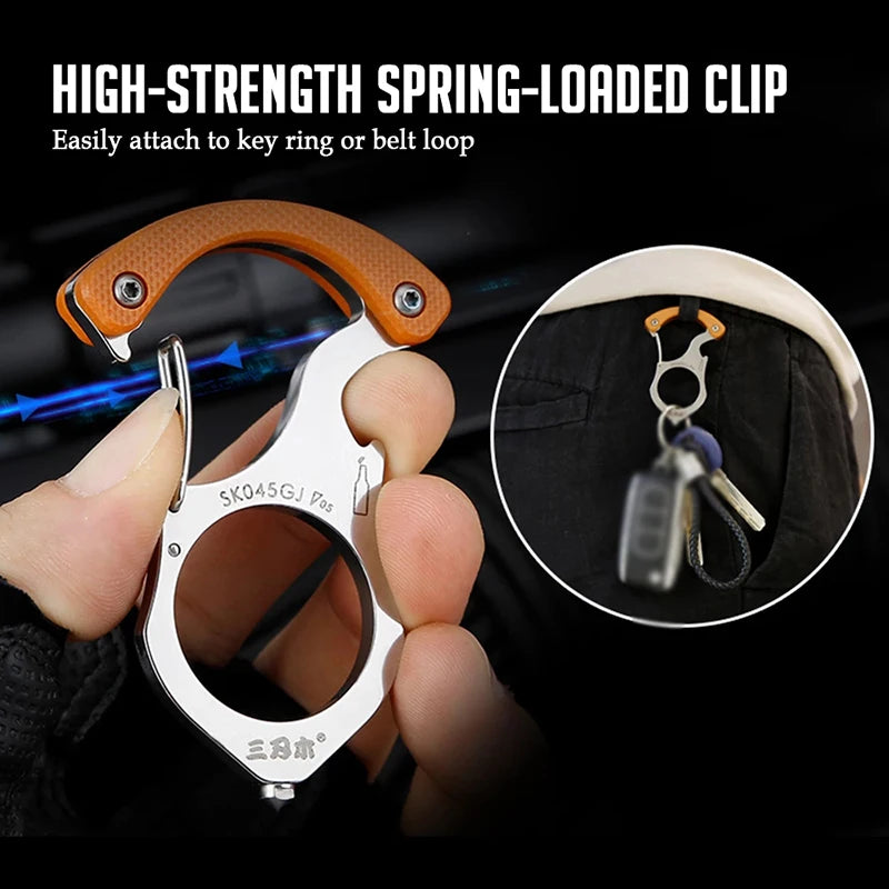 Outdoor Survival Tool Carabiner Multi-tool Key Chain Ring Tiger Pinion Multifunction Tools Glass Breaker