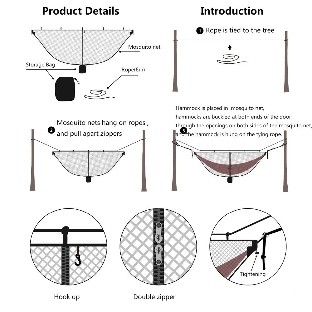 Outdoor Lightweight Travel Portable Separating Hanging Mosquito Net Bugs Net for Camping Hammock