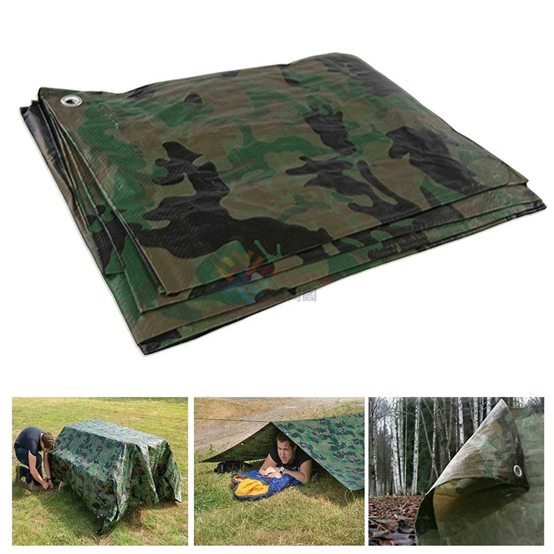 Tewango Camouflage Tarpaulin Heavy Duty Tarp Waterproof Ground Sheet Camping Camo Outdoor Waterproof Tarp SunShade Sail 110GSM