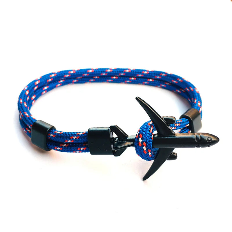 New Men bracelet Creative Black Airplane Anchor Bracelet Survival Bracelet Handmade Braided Rope Couple Bracelets For Men Women