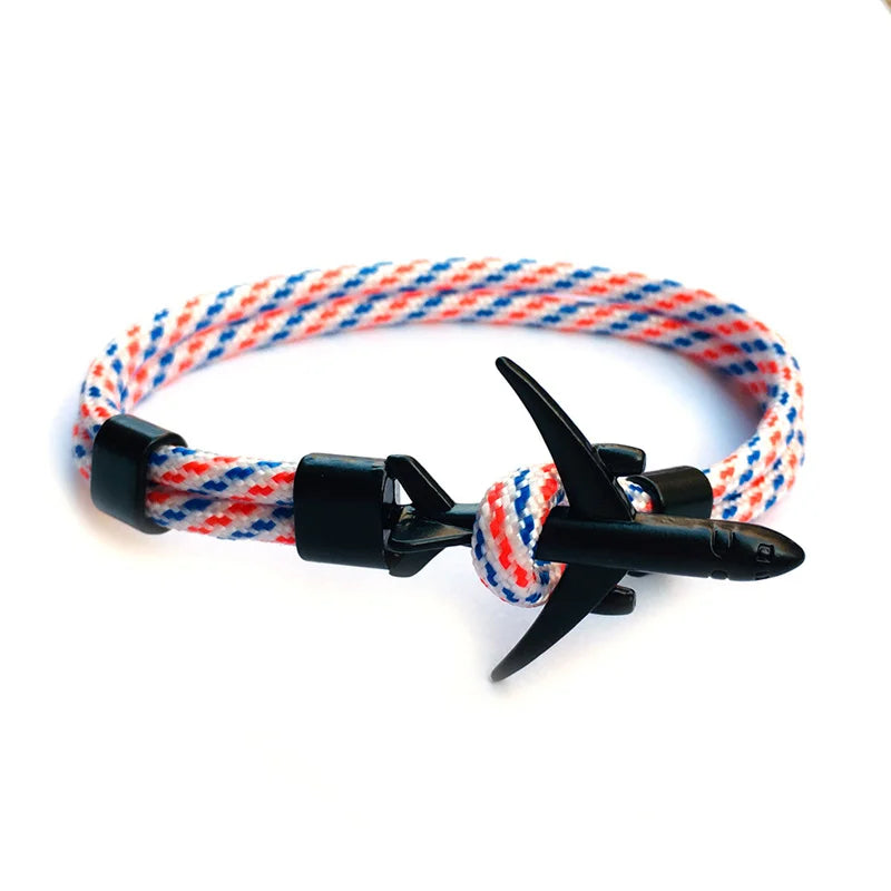 New Men bracelet Creative Black Airplane Anchor Bracelet Survival Bracelet Handmade Braided Rope Couple Bracelets For Men Women