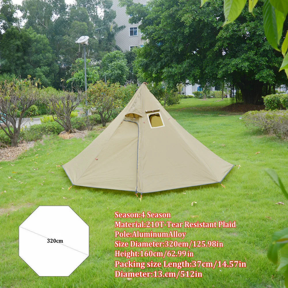 Ultralight Outdoor Camping Teepee Waterproof Silnylon Pyramid Tent Large Rodless Tent Backpacking Hiking Tents 3-4 Person