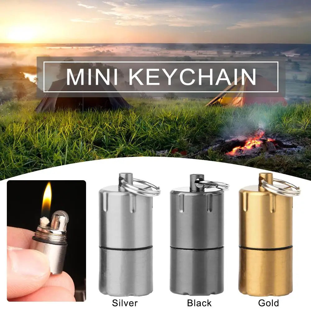 Mini Keychain Lighter Multiuseful Camping Emergency Keychain Fire Starter Compact Kerosene Capsule Lighter Outdoor Equipment