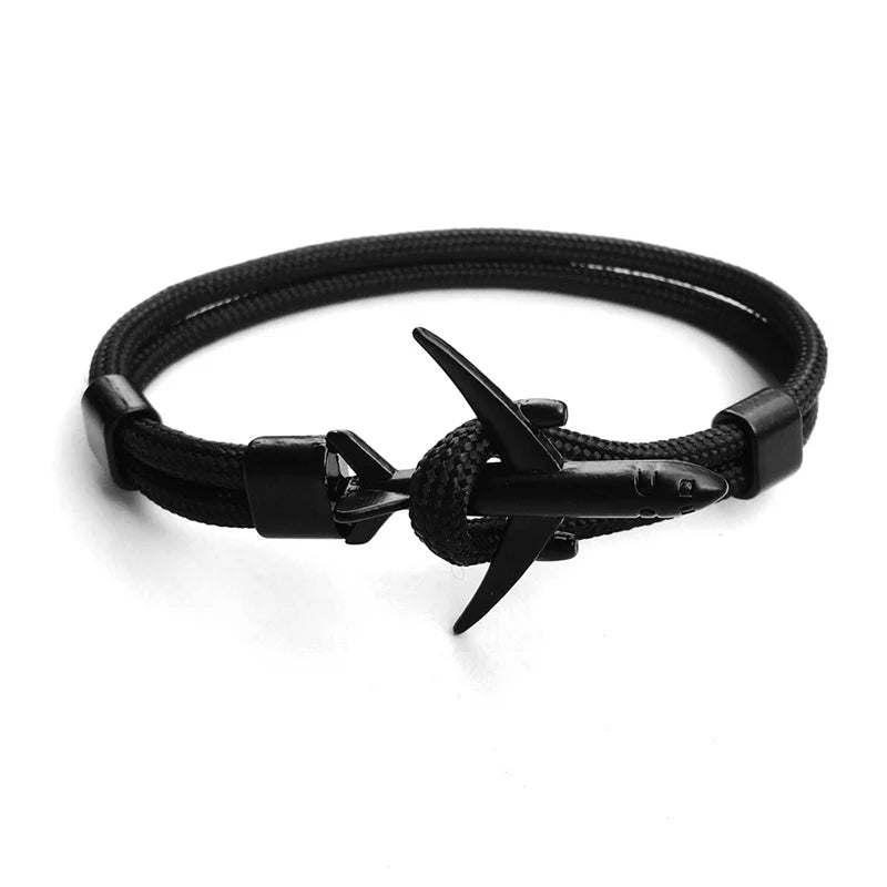 New Men bracelet Creative Black Airplane Anchor Bracelet Survival Bracelet Handmade Braided Rope Couple Bracelets For Men Women