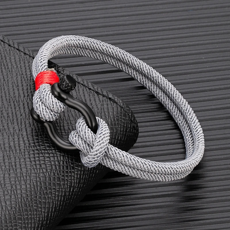 MKENDN Men's Nautical Double Strand Shackle Clasp Survival Bracelet Women Outdoor Camping Rescue Emergency Sailing Rope Jewelry