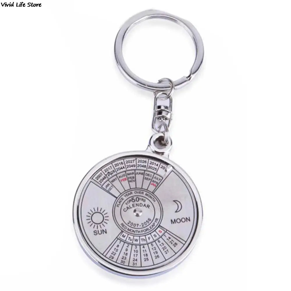 50 Year Calendar Key Chain Mini Metal Ring Compass Keyring Keyfob Hiking Camping Outdoor Sports Survival Tools