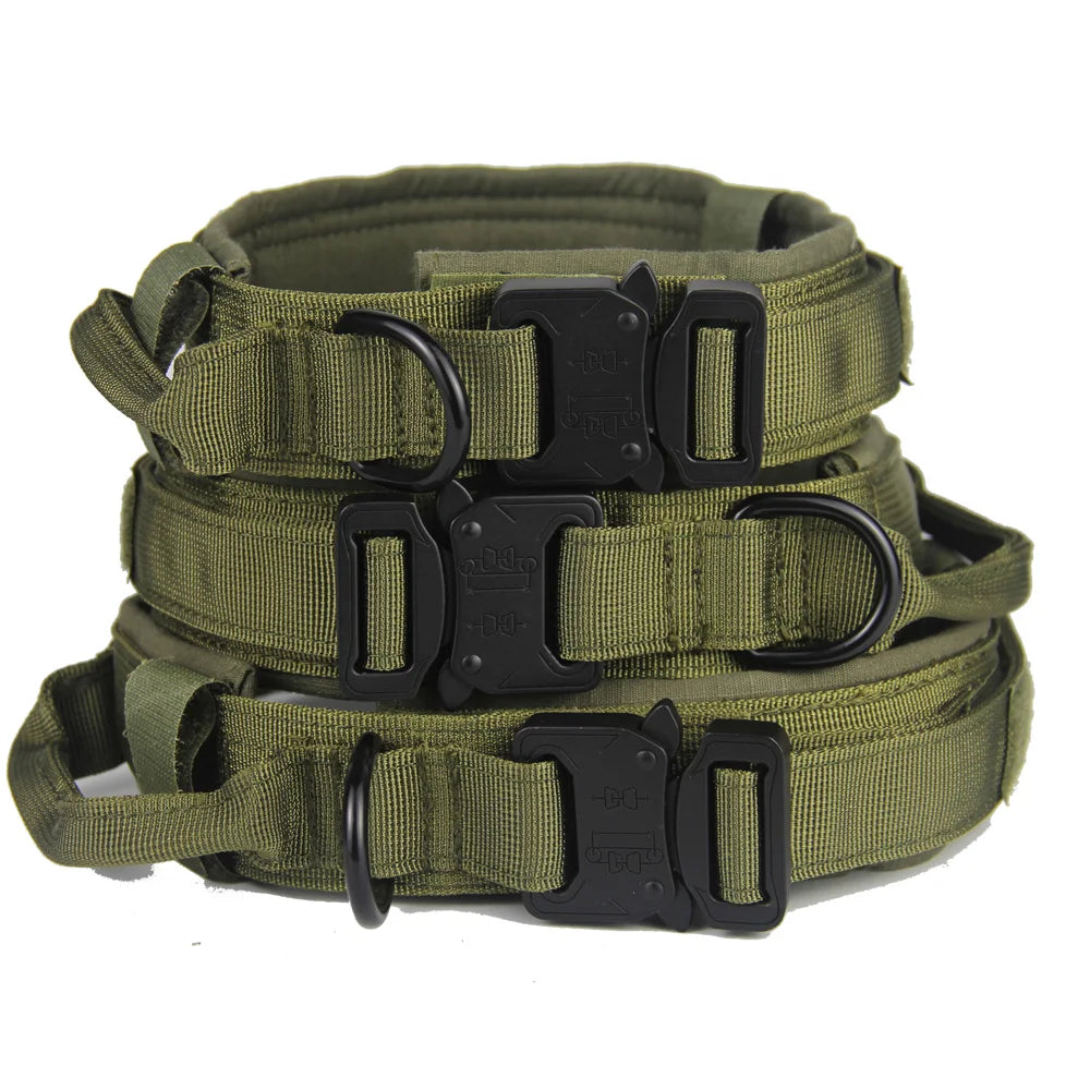 Military Tactical Dog Collar with Control Handle Adjustable Nylon Collar for Medium Large Dogs German Shepard Walking Training