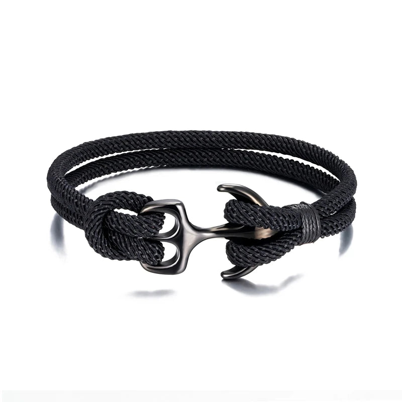 MKENDN Anchor Bracelets Men Double strand Nautical Survival Rope Paracord Bracelet Women Black Stainless Steel Sport Buckle