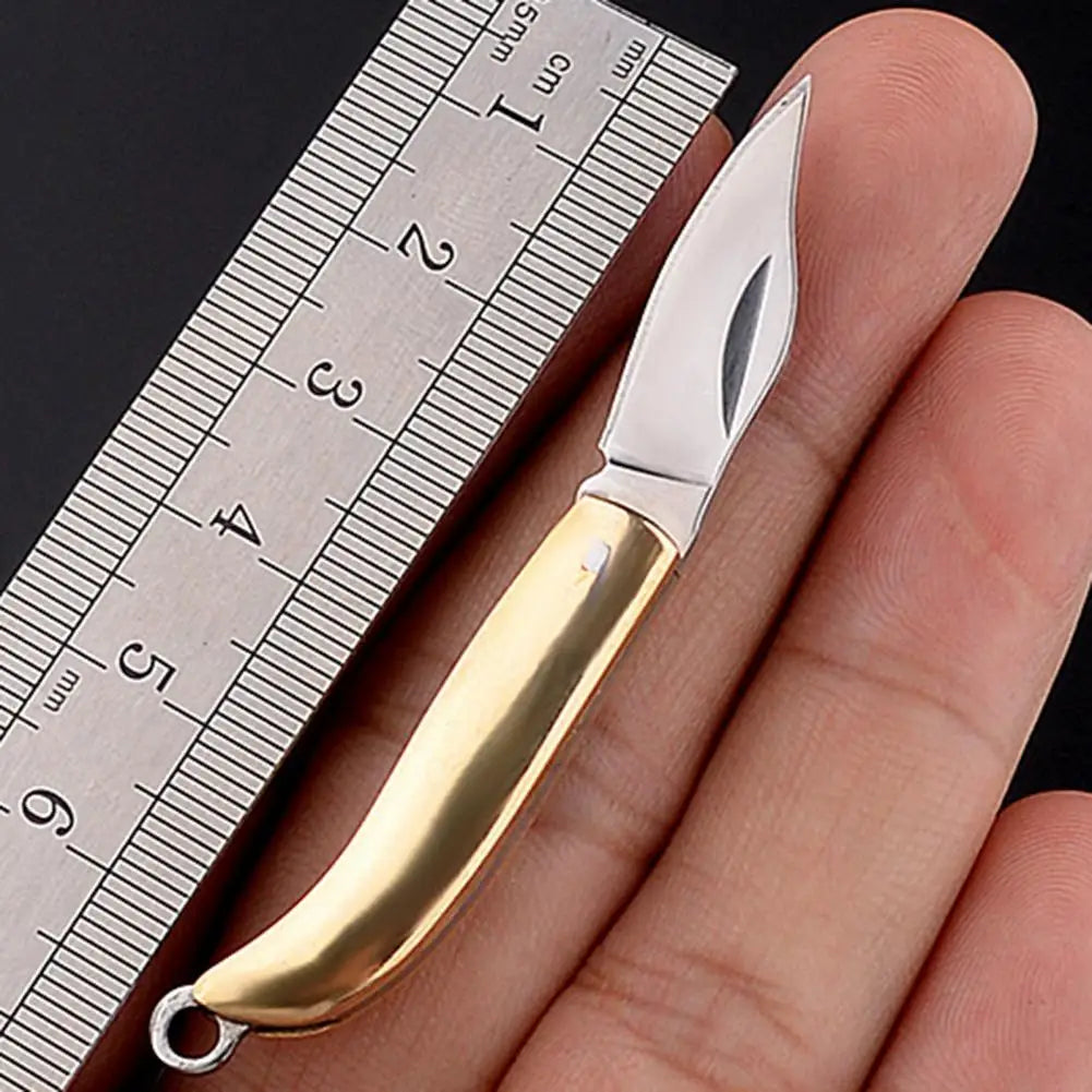 Mini Pocket Knife Folding Brass Keychain Pendant Cleaver Blade Cutter Multitool Outdoor Knife Survival Gear Camping Equipment 캠핑