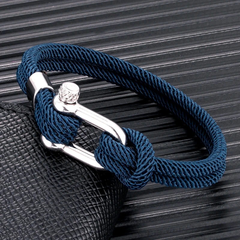 MKENDN Minimalist Nautical Rope Bracelet Double Strand Stainless Steel U-Shape Shackle Buckle Survival Jewelry For Men Women