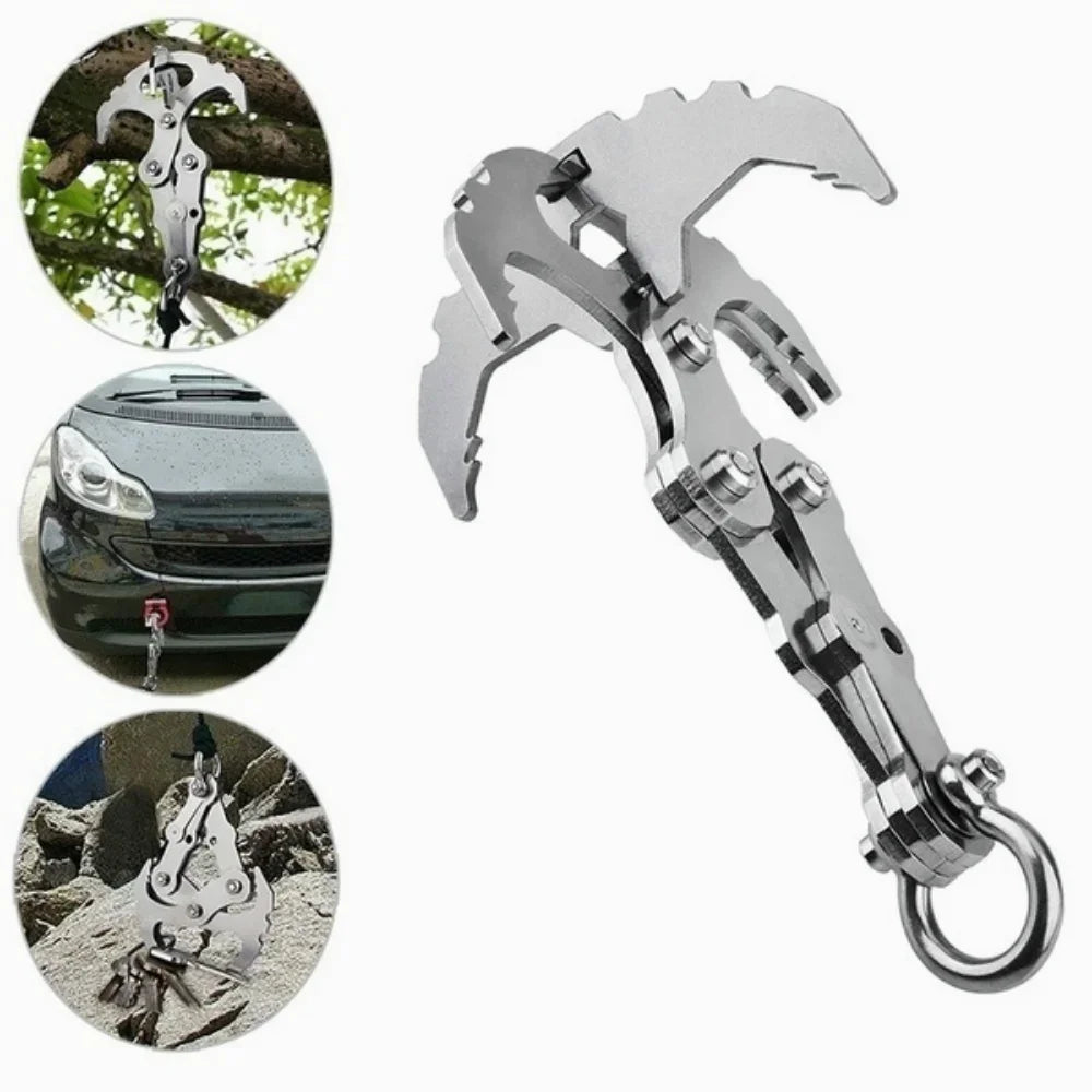 Outdoor Stainless Steel Mountaineering Hooks Folding Multifunctional Grab Hooks Survival Outdoor Climbing Camping Gear Tools