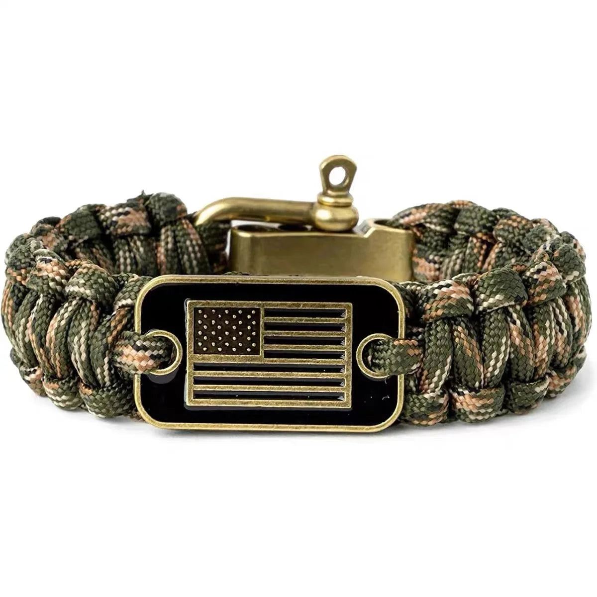 Paracord Bracelet-Bronze USA Flag Survival Bracelet Gifts for Military Veterans Gifts -3 Adjustable Sizes  - Bracelets for Men