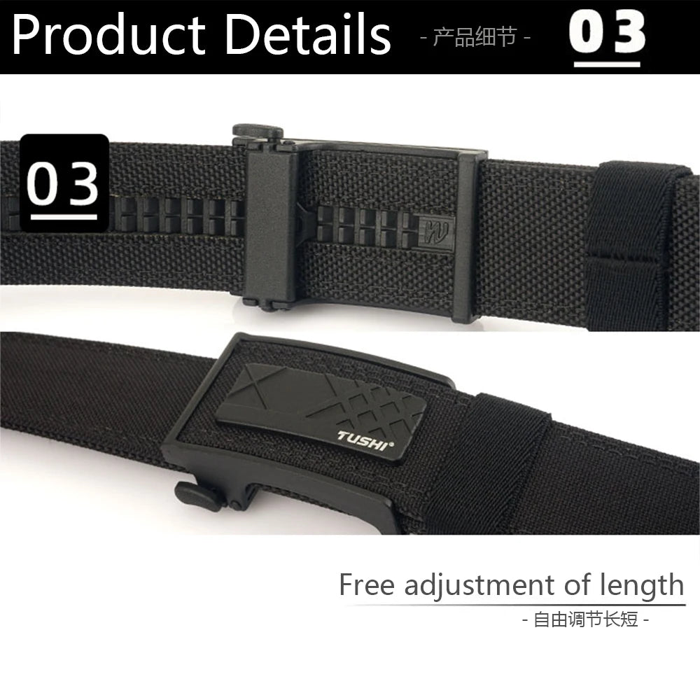 TUSHI New Military Gun Belt for Men Nylon Metal Automatic Buckle Police Duty Belt Tactical Outdoor Girdle IPSC Accessories