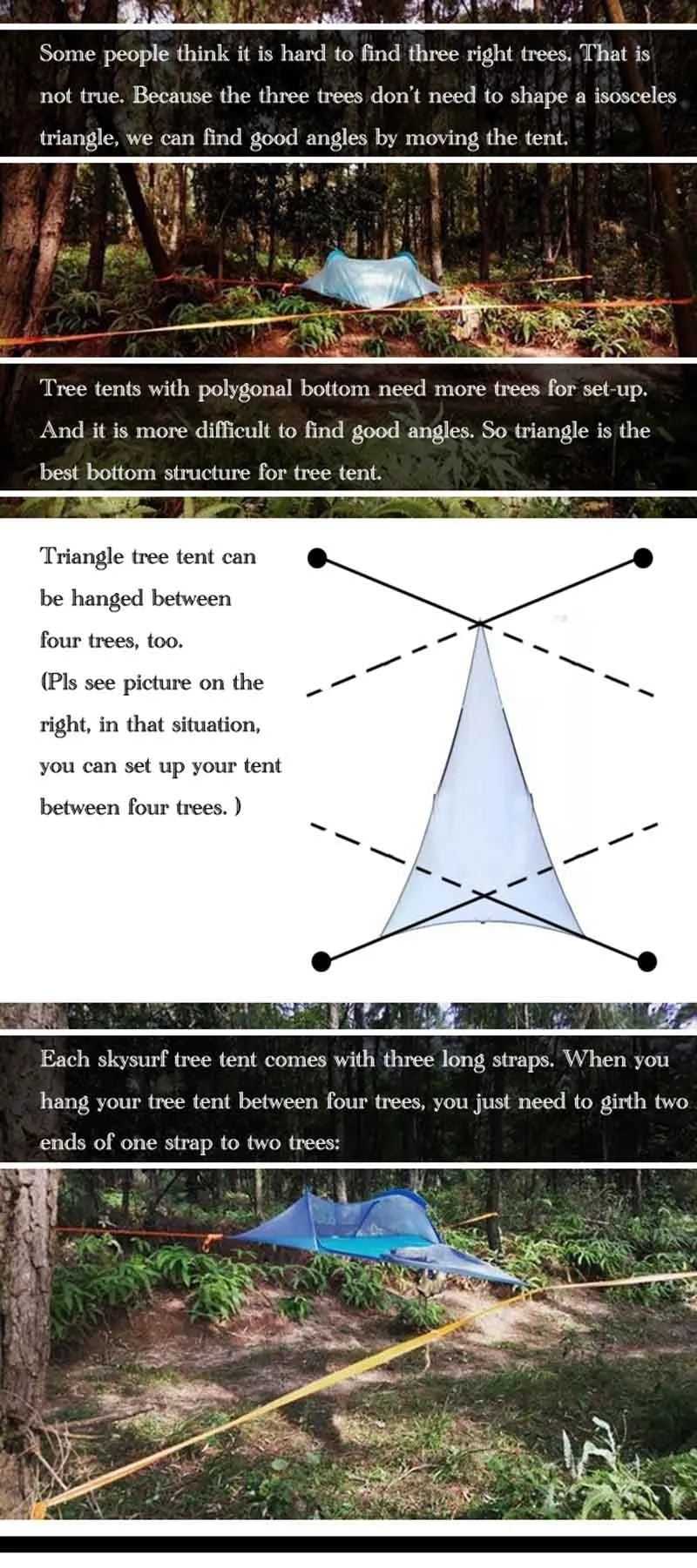 Single Person Hiking Traveling Tree Tent Outdoor Camping Tree Hammock Bed Ultralight Multi-functional Three Trees Hanging Bed