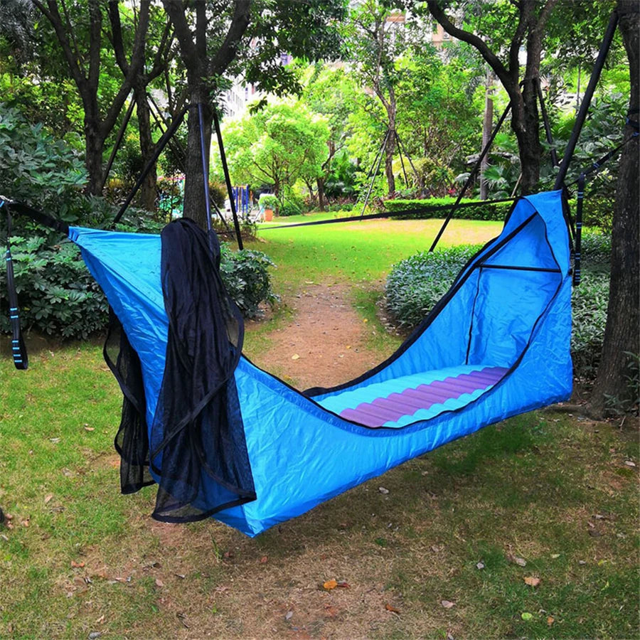 Rectangular Anti-mosquito Camping Hammock Sun Protection Hanging Bed with Net Inflatable Mattress Adult Foldable Comfort Hammock