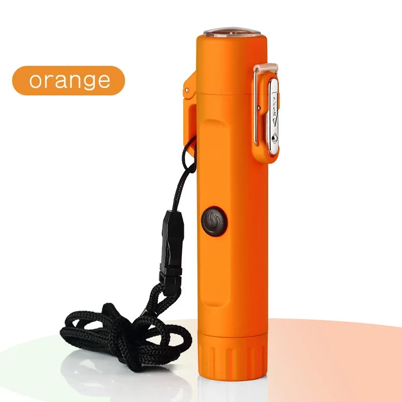 Camping Outdoor Compass Waterproof Electric Double Arc USB Lighter Windproof Portable Torch Lighting Survival Ignition Tool