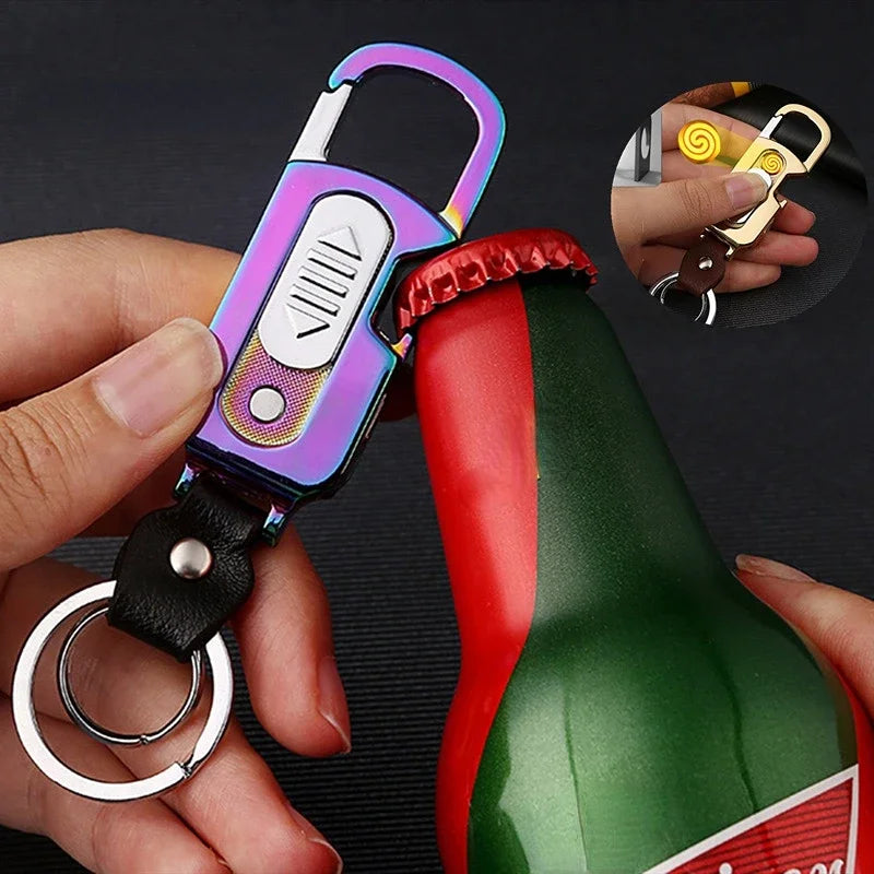 Outdoor Keychain USB Rechargeable Flameless Lighter 4 in 1 with Bottle Opener Currency Detector Lamp Cigarette Lighter