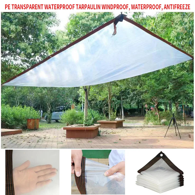 Transparent Outdoor Tarpaulin 0.16mm PE Rainproof Garden Plant Cover Gazebo Pergola Canopy Dog Pet Window Windproof Awning