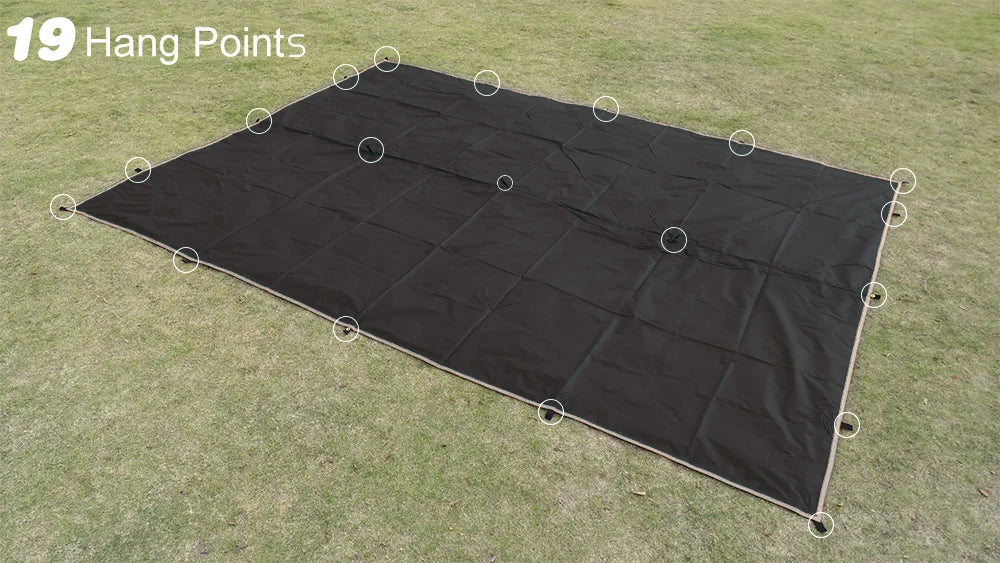 19 Hanging Points Camping Tarp Set 3x3 4x4 Waterproof Outdoor Sun Shelter Backpacking Hiking Black Car Side Awning Camo Tarp 3x4