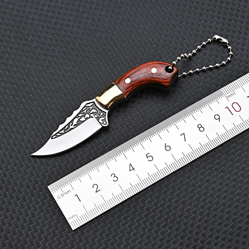 Portable Pocket Mini Stainless Steel Knife With Leather Cover Camping Keychain Package Opener Outdoor Hiking Survival Tools