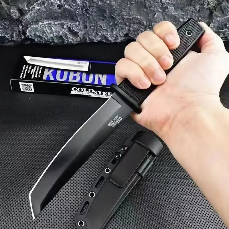 1PC stainless steel tactical straight knife, portable outdoor camping knife with K sheath, self-defense survival knife