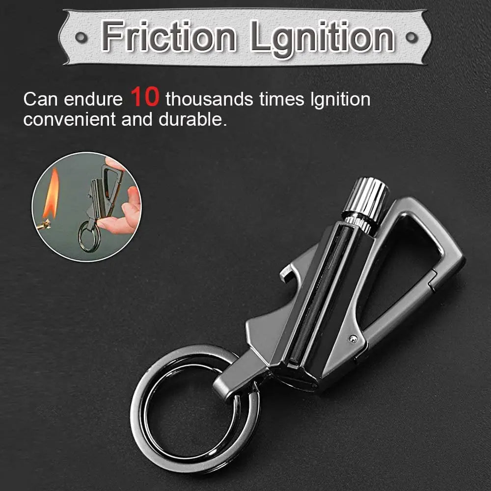 Flint Match Fire Starter Metal Bottle Opener Key Ring Kerosene Refillable Cool Lighter Gift for Outdoor Emergency Lifesaving