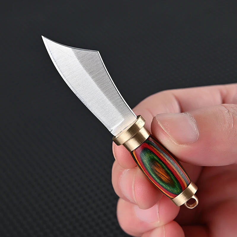 Portable Pocket Mini Stainless Steel Knife With Leather Cover Camping Keychain Package Opener Outdoor Hiking Survival Tools