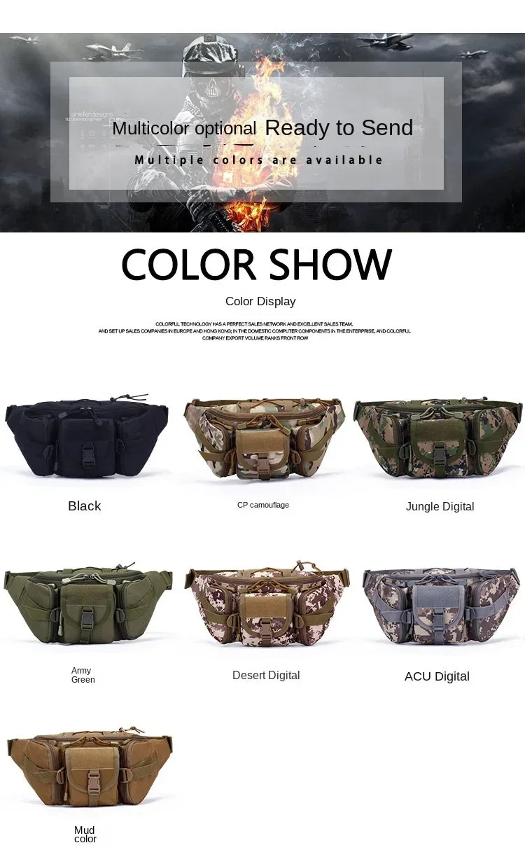 Men's Tactical Waist Pack Sports Waterproof Multifunctional Solid Camouflage Hunting Hiking Multi-Purpose Nylon Phone Handsome