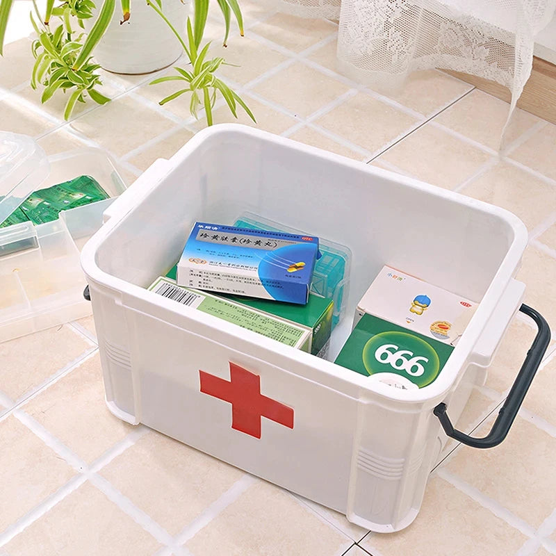 First Aid Kit Medicine Storage Box Portable Emergency Box Household Double Layers Medicine Boxes Medical Kit Storage Organizer