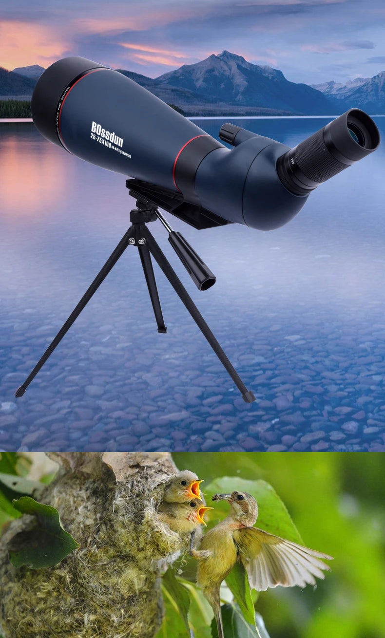 25-75x100 HD Professional Spotting Scope Monocular Telescope Carrying Bag  Night Vision Bird Watching Hunting Target Shooting