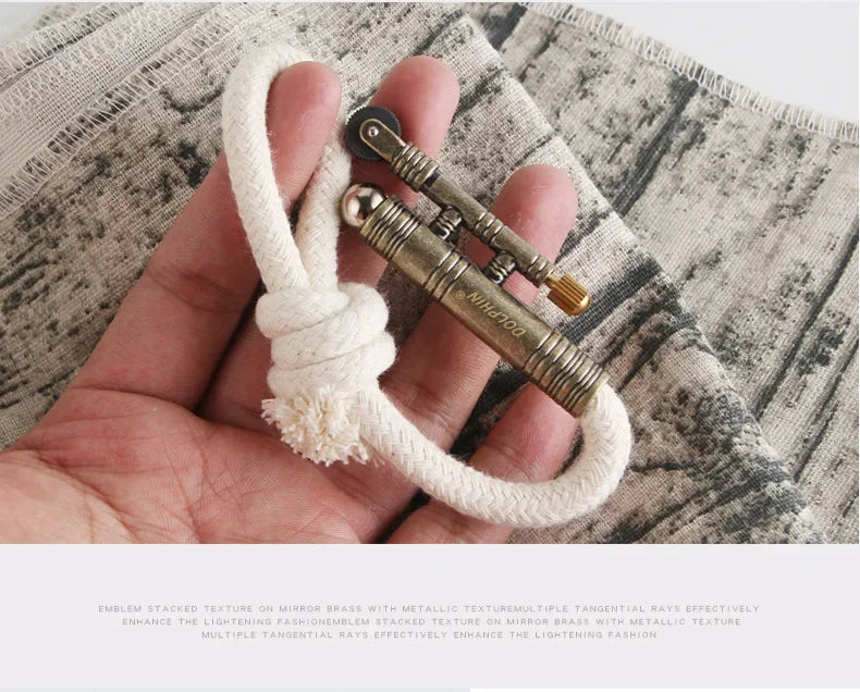 Metal Windproof Kerosene Lighter Portable Firewood Rope Outdoor Camping Survival Retro Lighter Personalized Creative Men's Gift