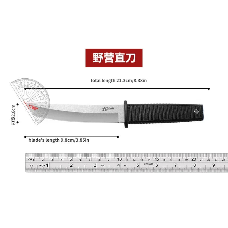 1PC stainless steel tactical straight knife, portable outdoor camping knife with K sheath, self-defense survival knife