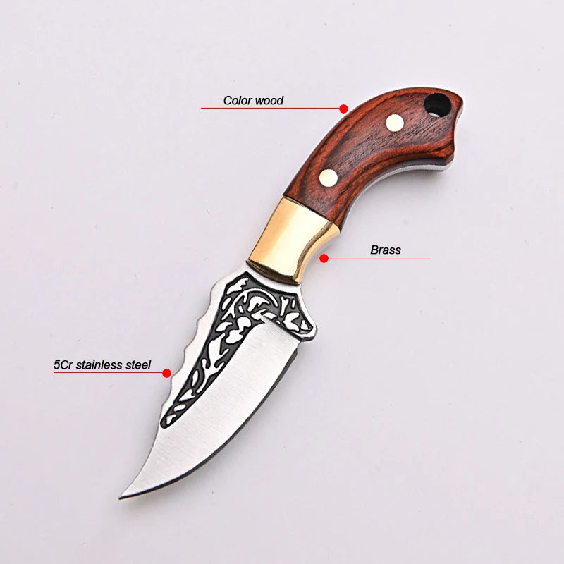 Portable Pocket Mini Stainless Steel Knife With Leather Cover Camping Keychain Package Opener Outdoor Hiking Survival Tools