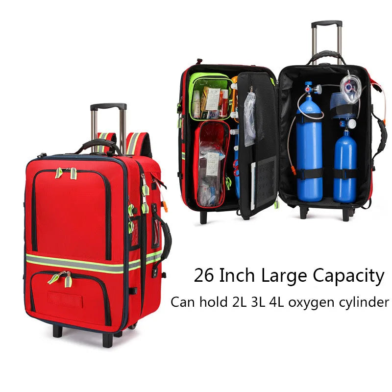 Empty Detachable Trolley Backpack Survival First Aid Kits Bag Medical Care Trolley Emergency Rescue Doctor Visit First Aid Bag