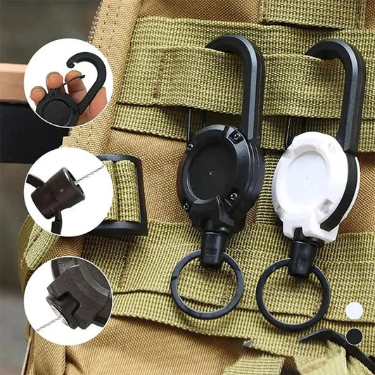 Outdoor Automatic Heavy Duty Retractable Wire Rope Luya Anti-theft Tactical Carabiner Keychain Telescopic Hook Tool Camping Gear