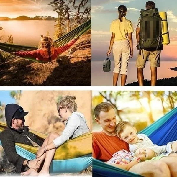 Single Person Outdoor Camping Hammock With Nylon Color Matching Hammock High Strength Parachute Fabric Portable Hanging Bed