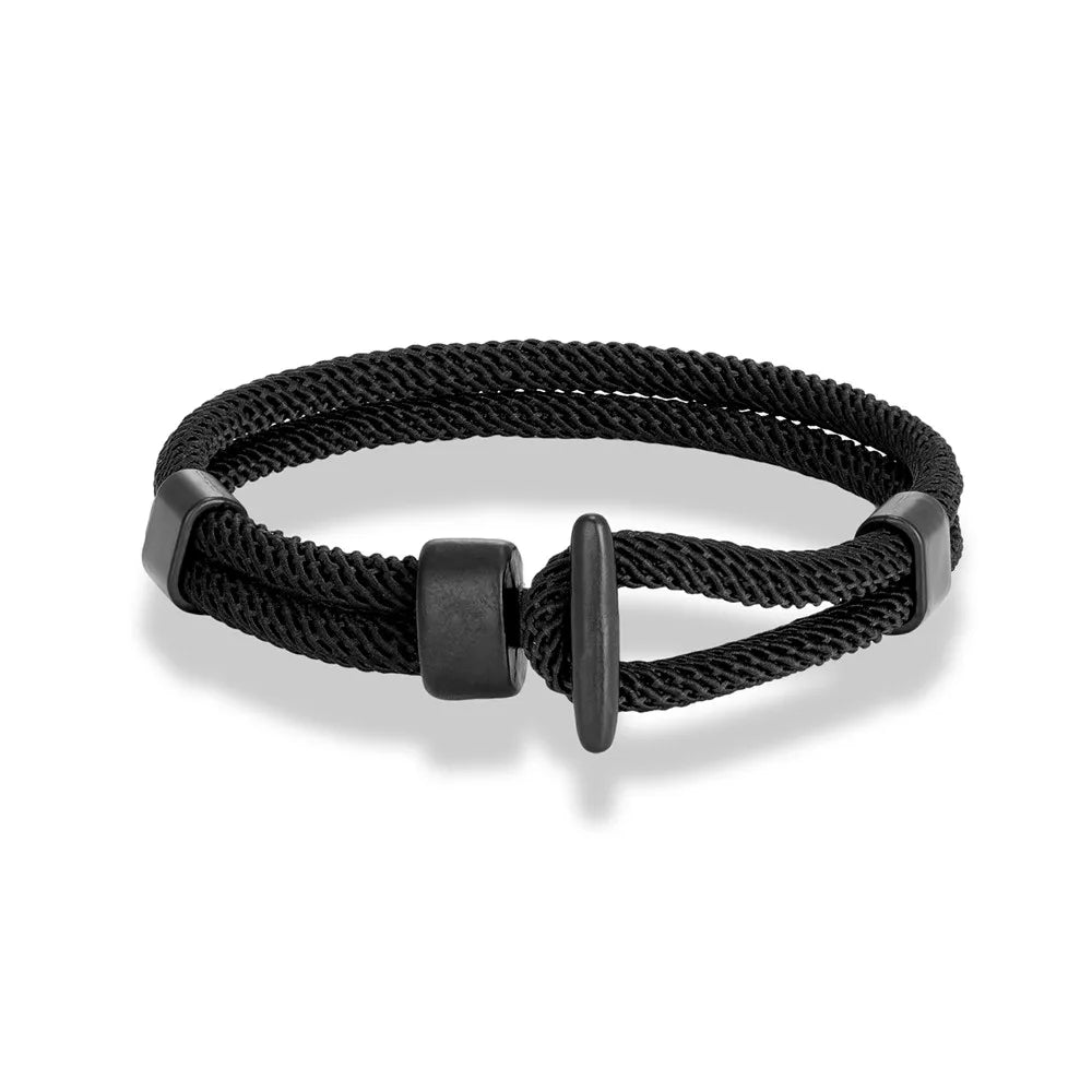 MKENDN Fashion Men Women Brushed Black Easy Hook Bracelets Double Strand Nautical Survival Rope Bracelet Couple Minimalist Gifts