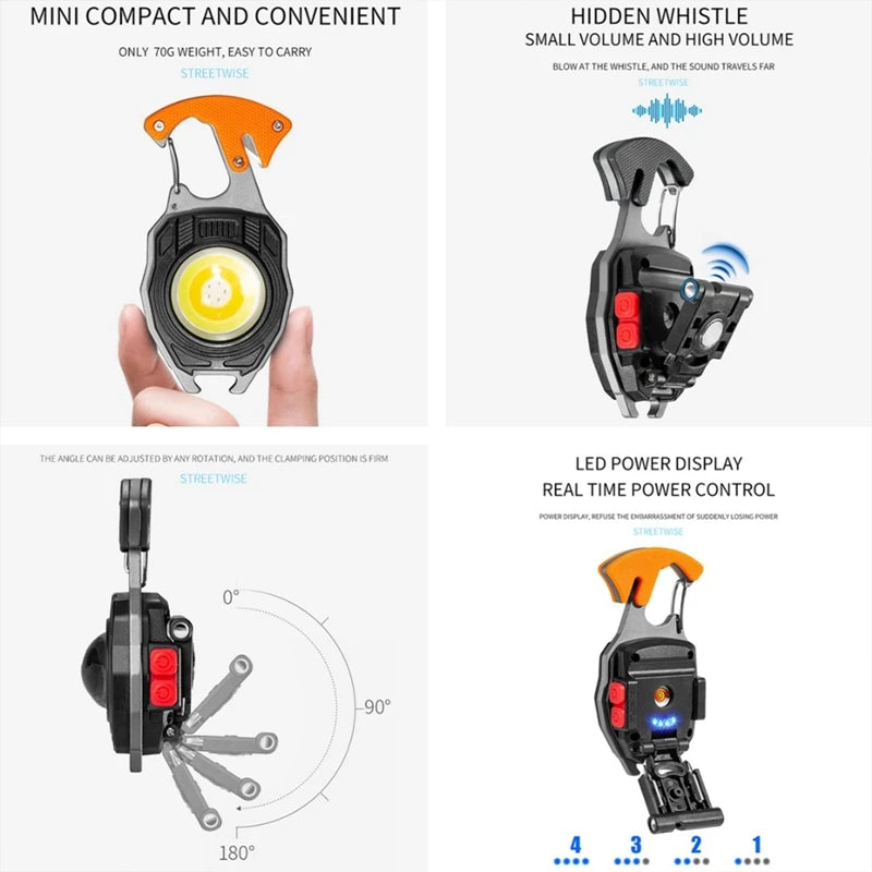 COB Work Lights Multifunction Rechargeable Flashlight with Cigarette Lighter Screwdriver LED Keychain Lamp for Outdoor Camping