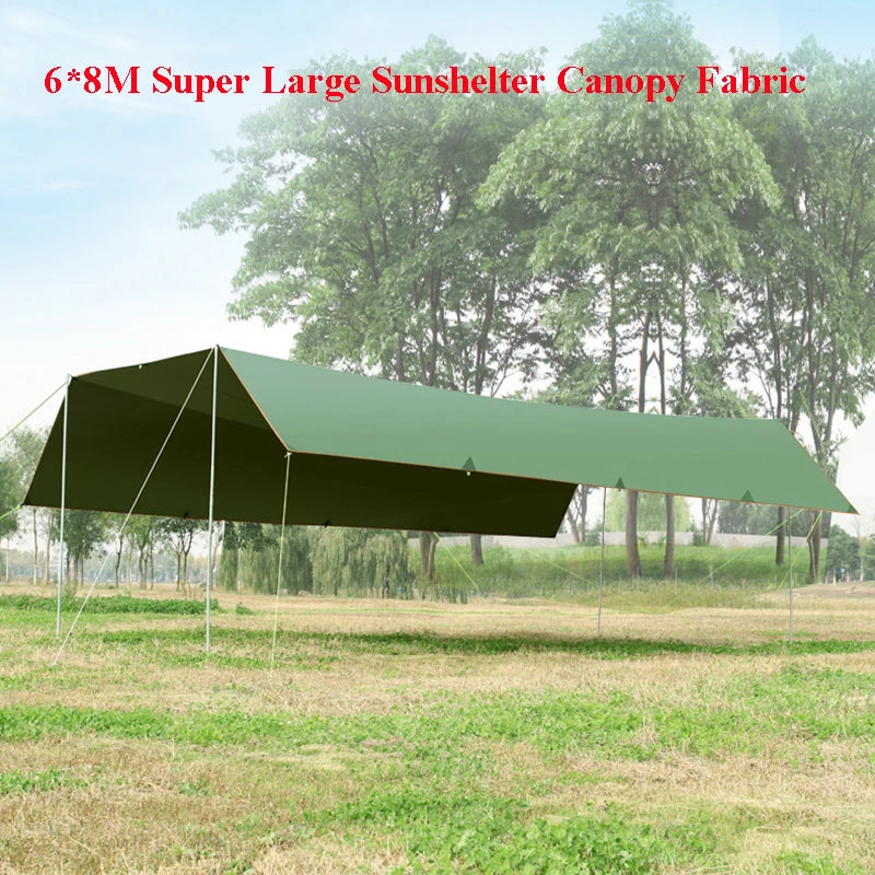 Without Poles!6*8m Large Canopy Waterproof Oxford Silver Coated Outdoor Camping Awning Sunshelter Tarp More Hanging Points