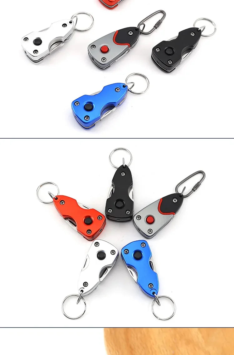 Multifunctional Outdoor 6-in-1 Folding Knife Mini Pocket Keychain Multitool Bottle Opener Screwdriver Blade LED Survival Tool