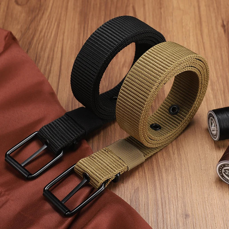 Perforated canvas belt, men's needle buckle belt, student youth Korean version, versatile jeans belt, military training, extende