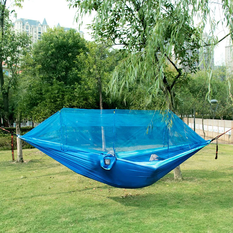 Single and Double Size Nylon Fabric Portable Travel Outdoor Camping Hanging Sleeping  Hammock with Mosquito Net